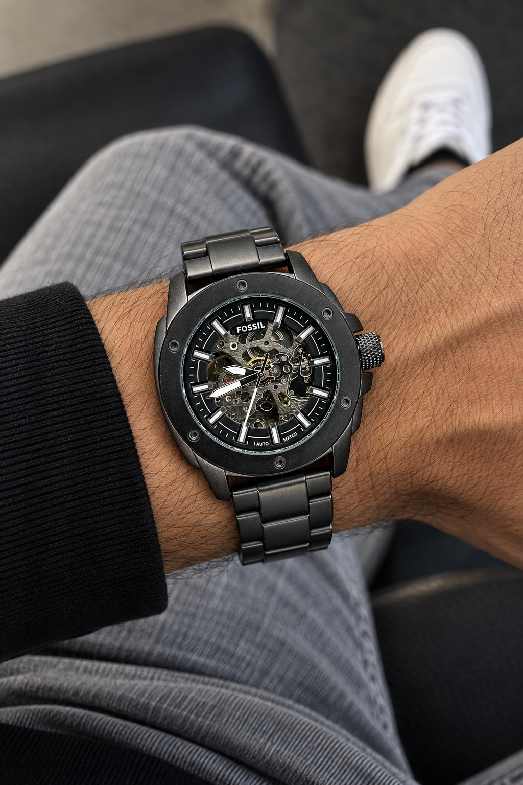 Fosssil Automatic Black Metal Silver Dial Shade