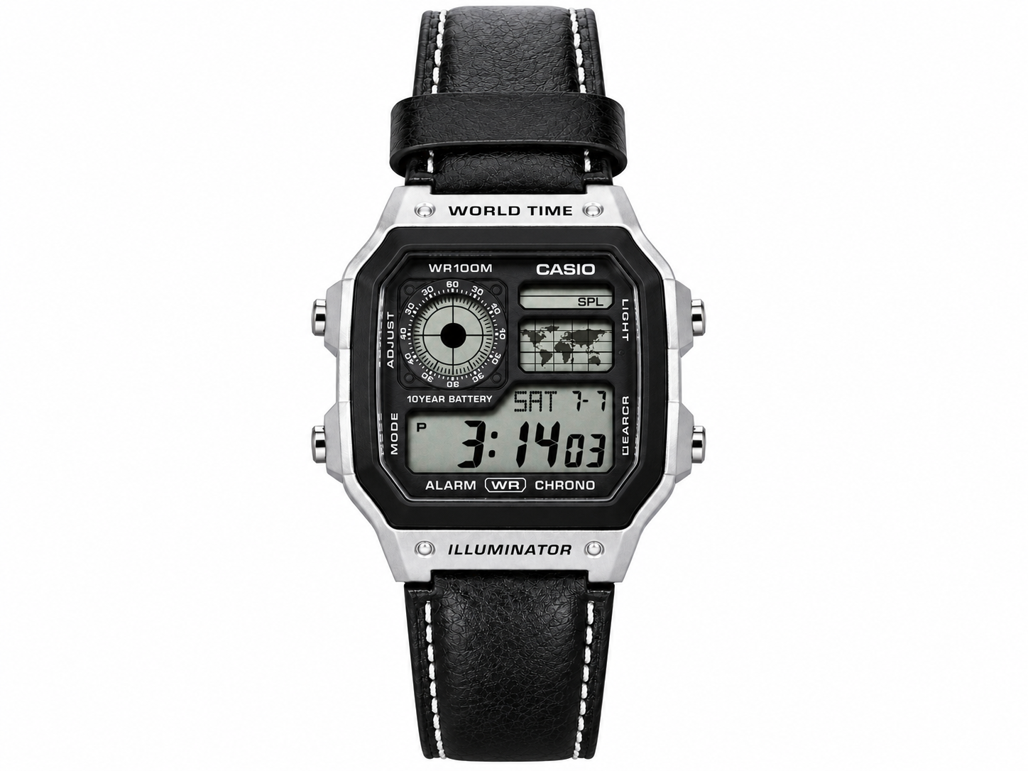 Casio AE 1200 leather Black Silver