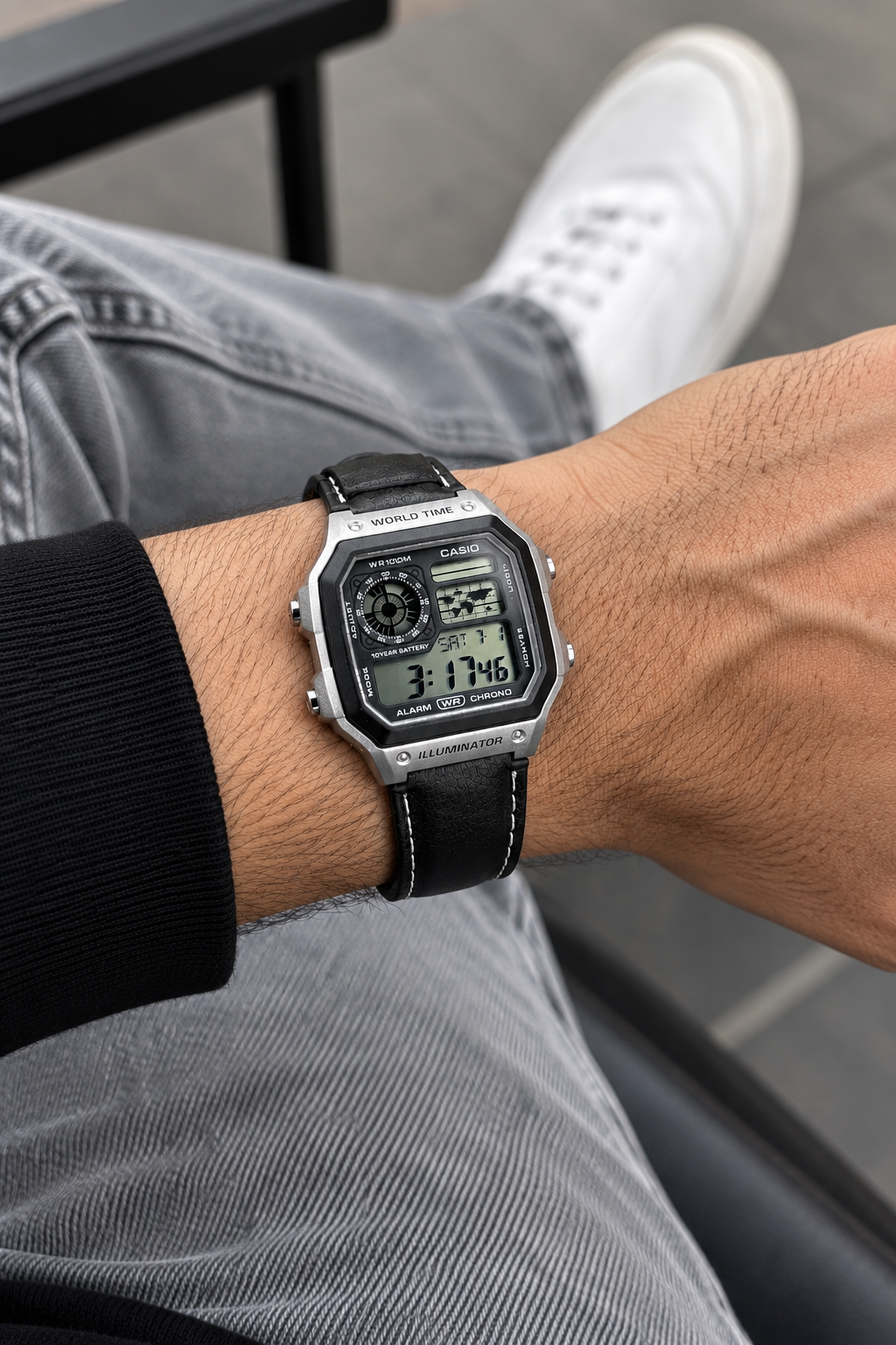 Casio AE 1200 leather Black Silver
