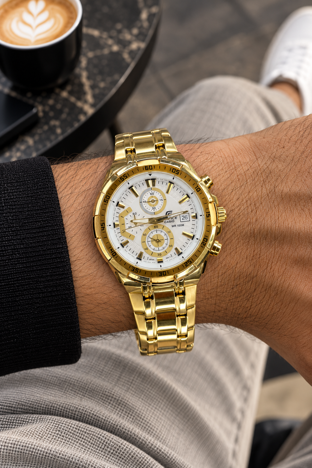 Edifice Chronograph Working Golden White Dial