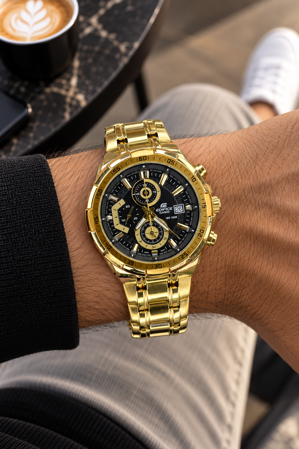 Edifice Chronograph Working Golden Black Dial