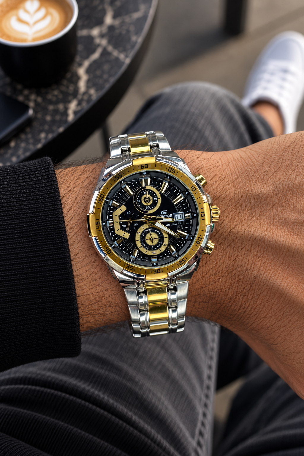 Edifice Chronograph Working Golden Silver Black Dial
