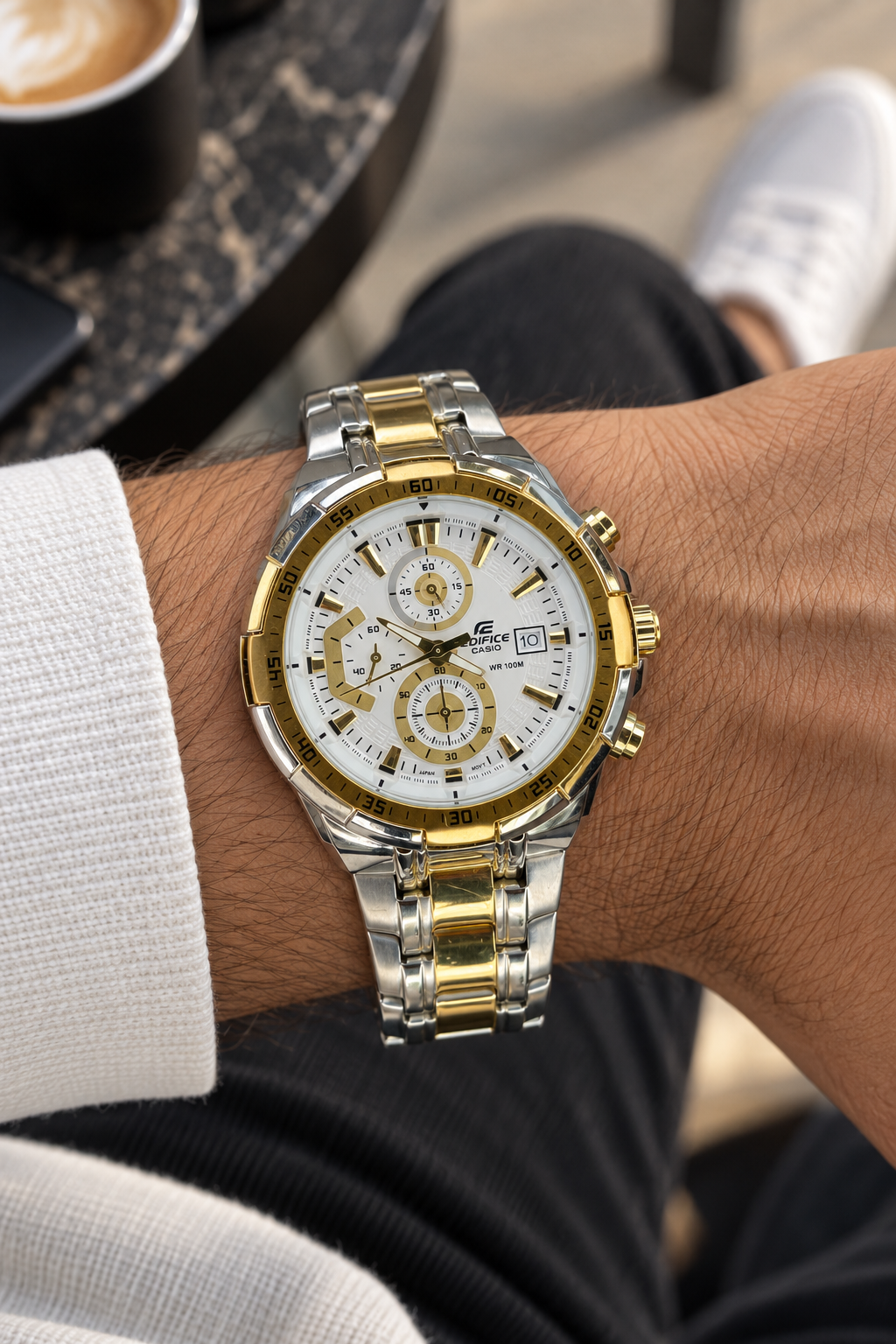 Edifice Chronograph Working Golden Silver White Dial