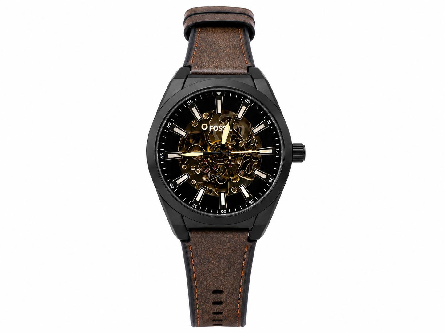 Fosssil Automatic Everett Brown Leather Black Case