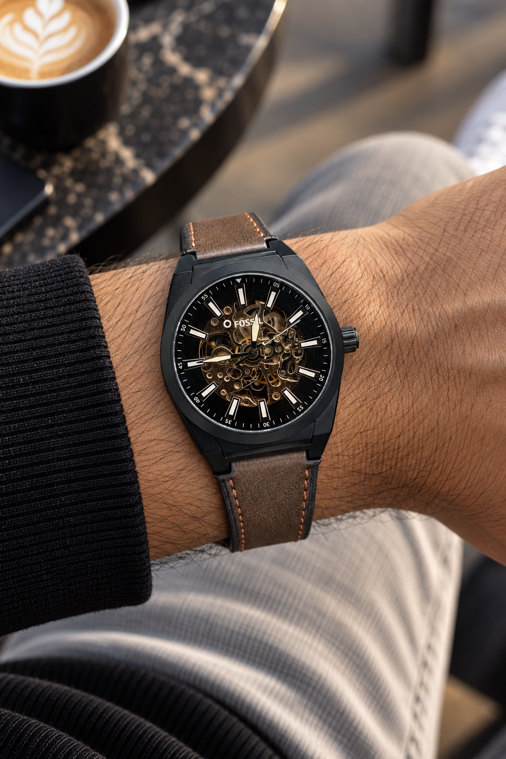 Fosssil Automatic Everett Brown Leather Black Case