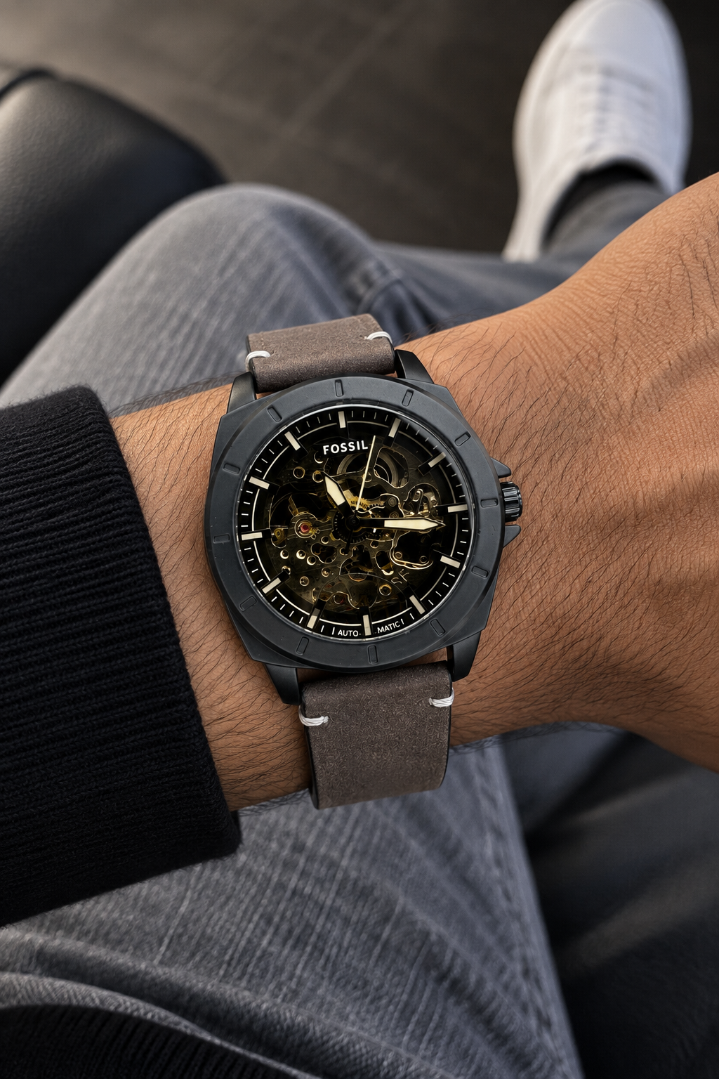 Fosssil Automatic Brown Leather Black Case