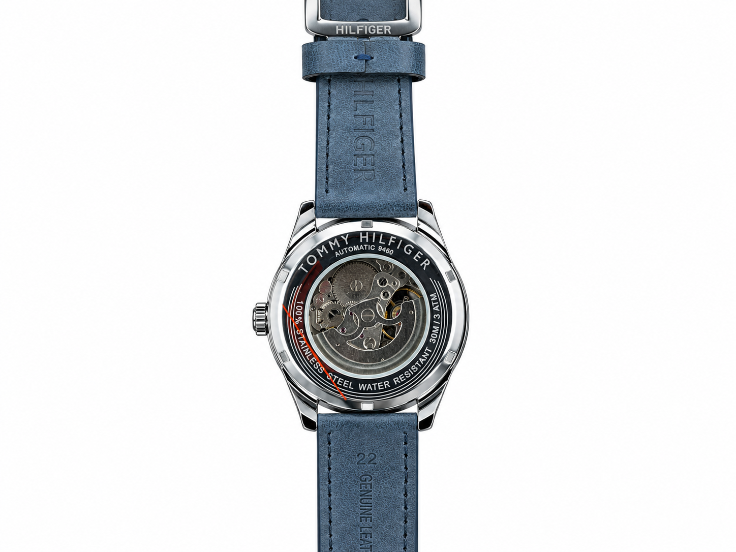 Tommy Hilfiger Automatic Leather Blue Strap Silver Case With Blue Dial