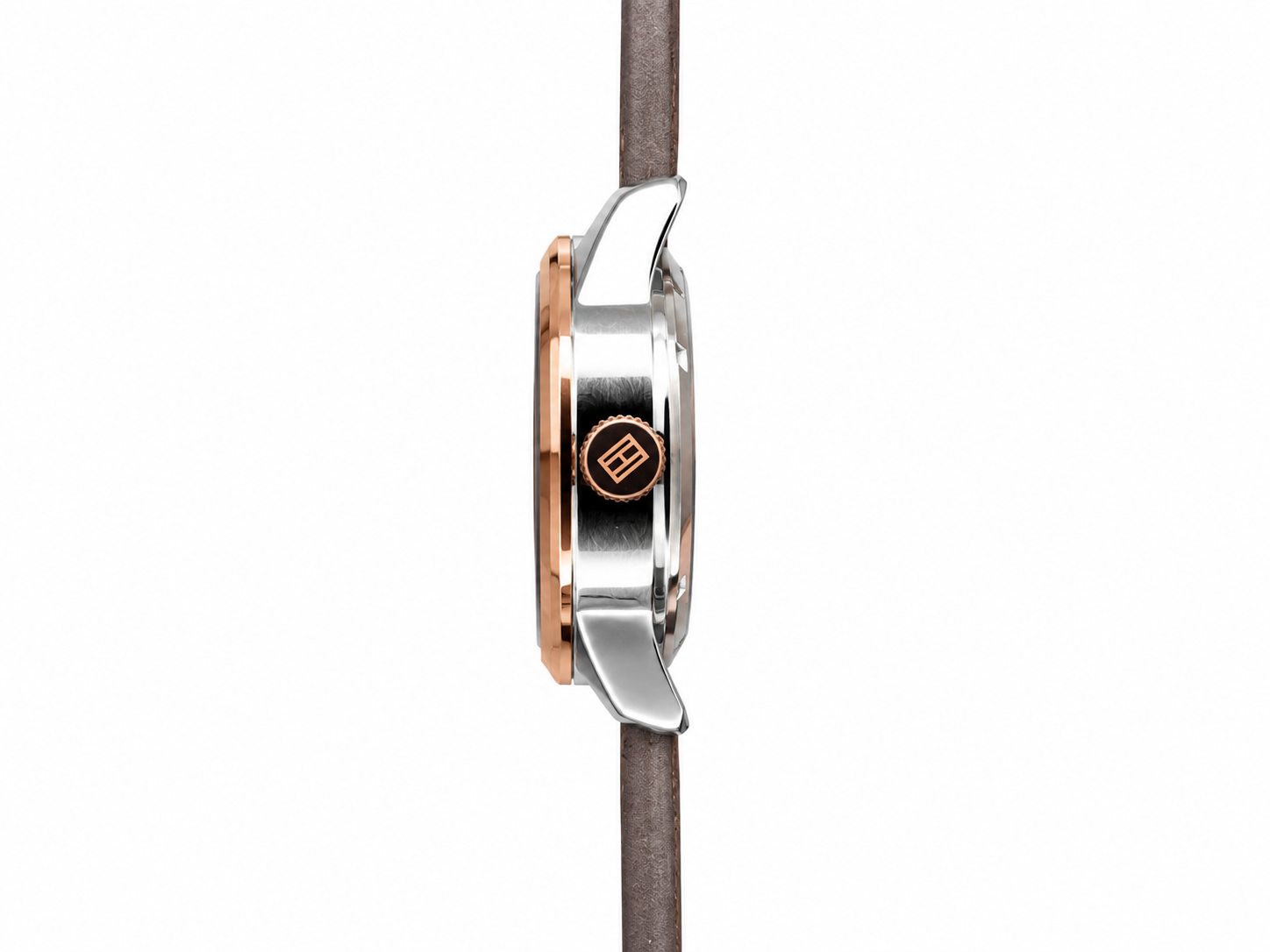 Tommy Hilfiger Automatic Leather Brown Strap Silver Rosegold Case With Black Dial