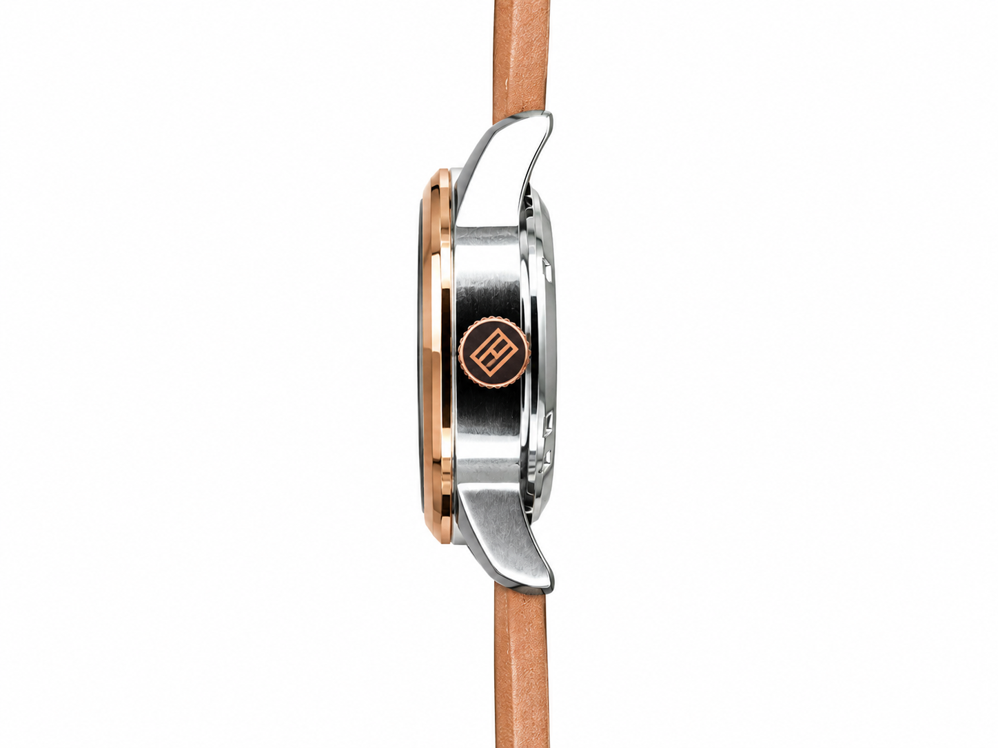 Tommy Hilfiger Automatic Leather Tan Brown Strap Silver Rosegold Case With White Dial