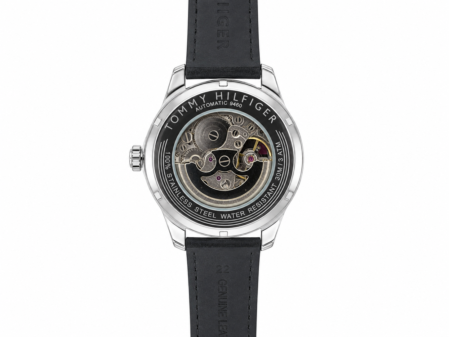 Tommy Hilfiger Automatic Silicone Black Strap Silver Case With Black Dial