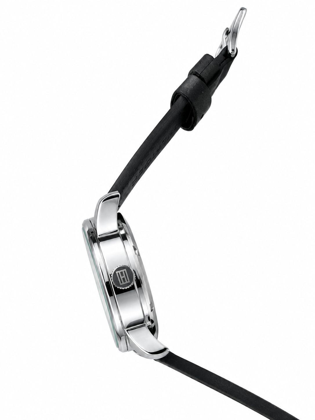 Tommy Hilfiger Automatic Silicone Black Strap Silver Case With Black Dial