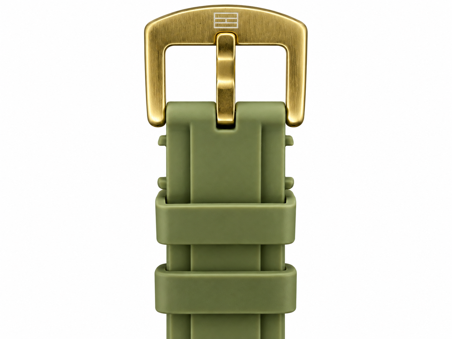 Tommy Hilfiger Automatic Silicone Olive Green Strap Gold Case With White Dial