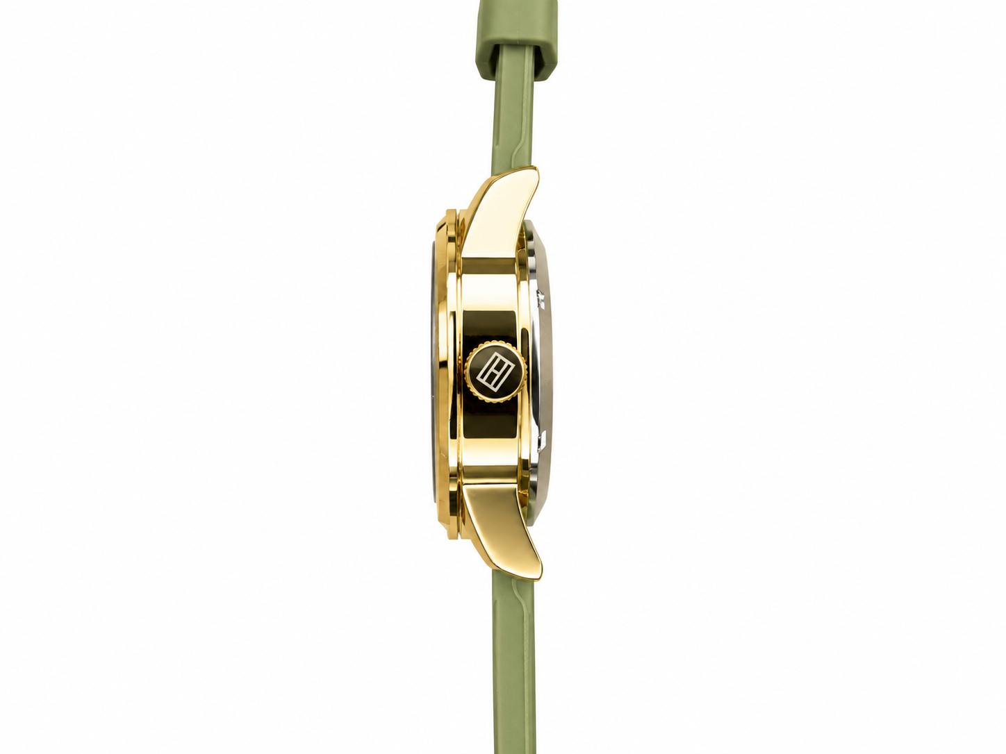 Tommy Hilfiger Automatic Silicone Olive Green Strap Gold Case With White Dial