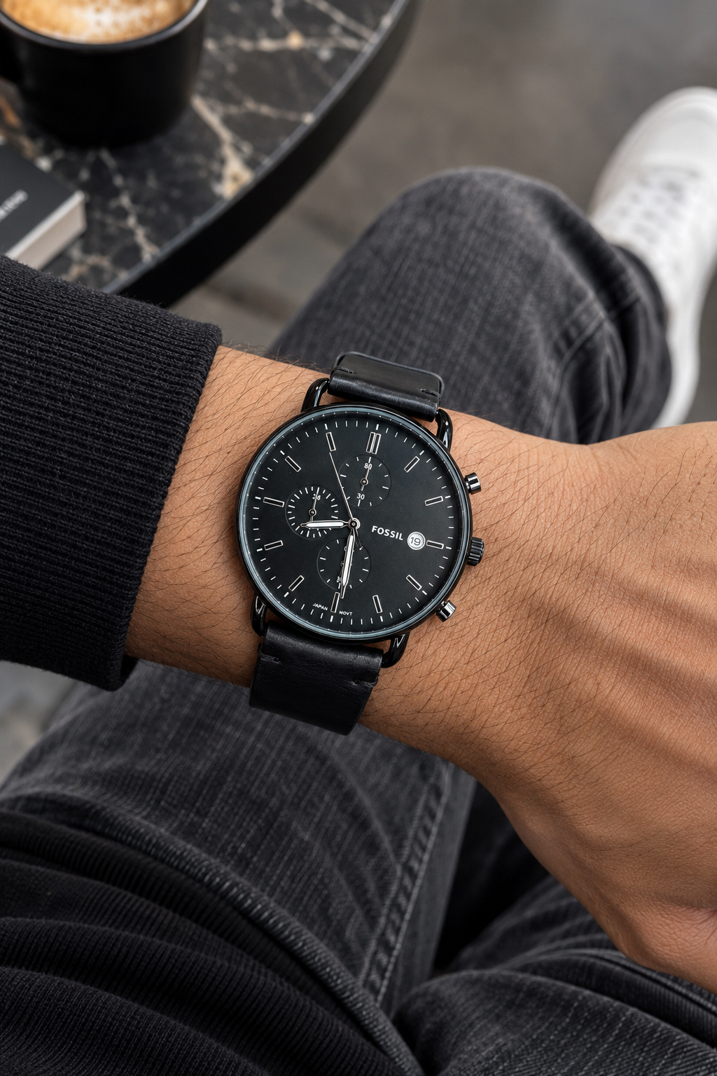 Fosssil Black Leather Slim Watch Chronograph Working