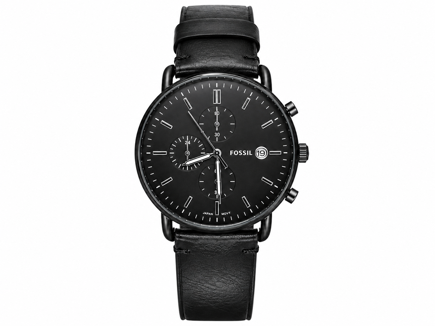 Fosssil Black Leather Slim Watch Chronograph Working
