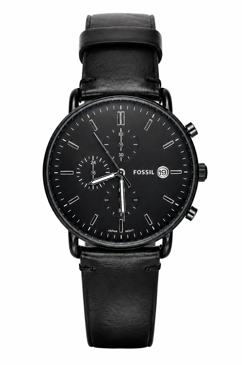 Fosssil Black Leather Slim Watch Chronograph Working