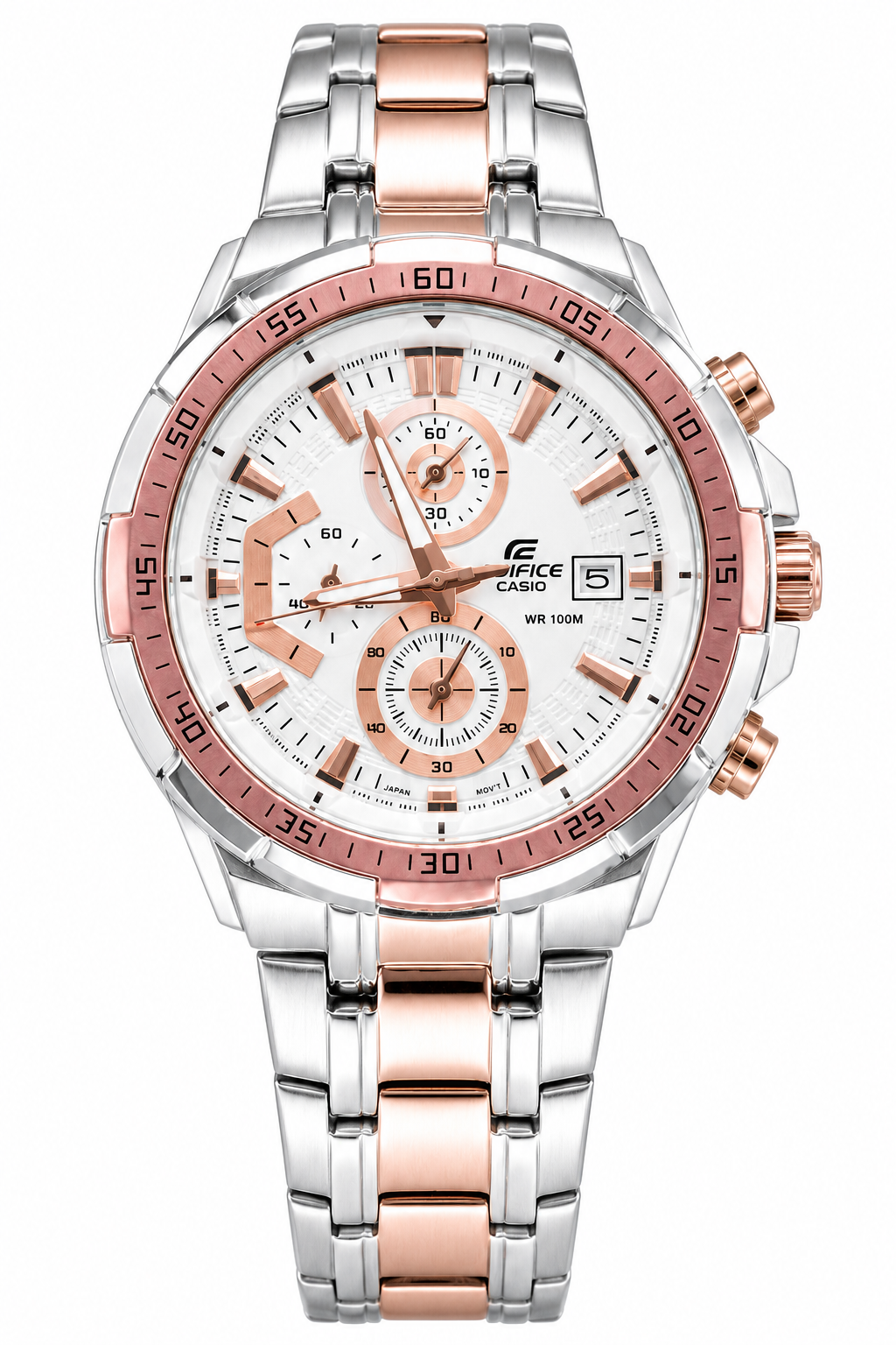 Edifice Chronograph Working Rose Gold Silver White Dial