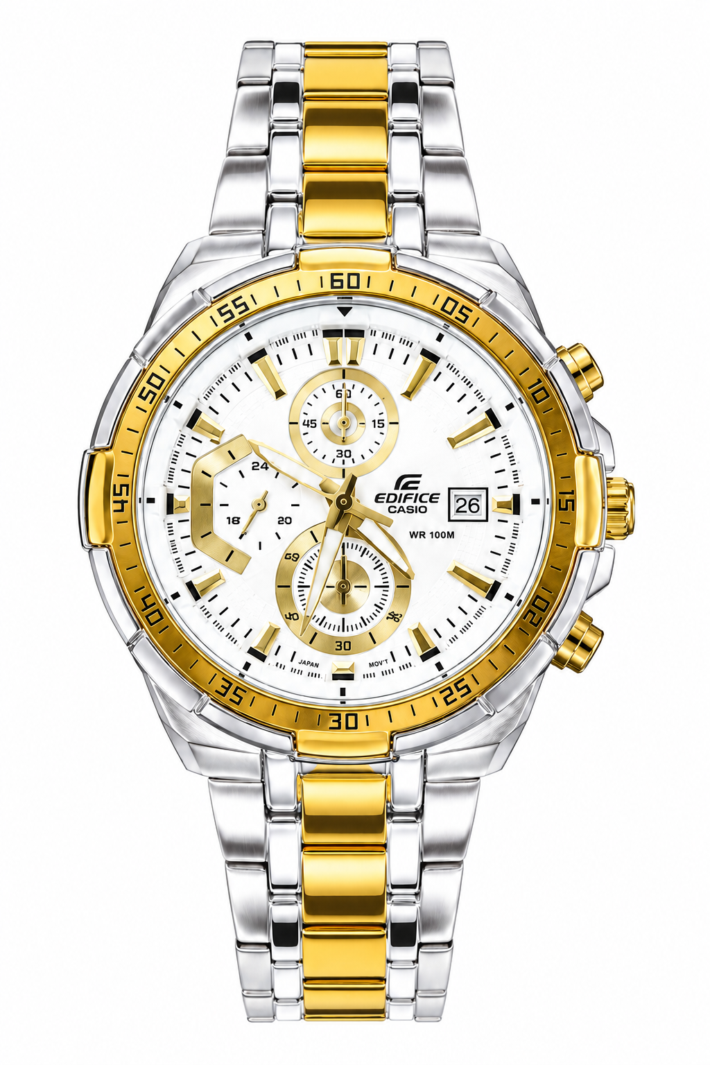 Edifice Chronograph Working Golden Silver White Dial