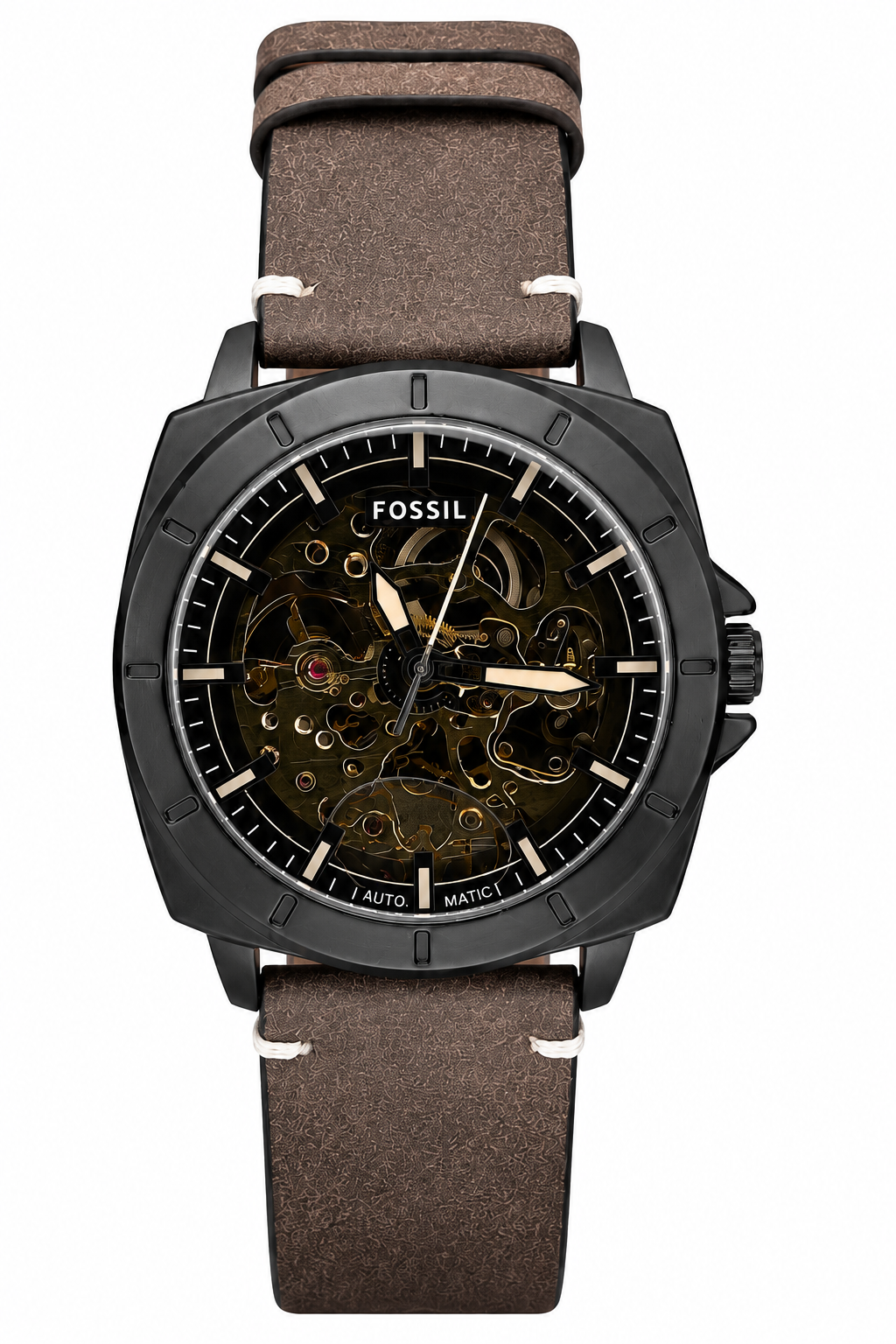Fosssil Automatic Brown Leather Black Case