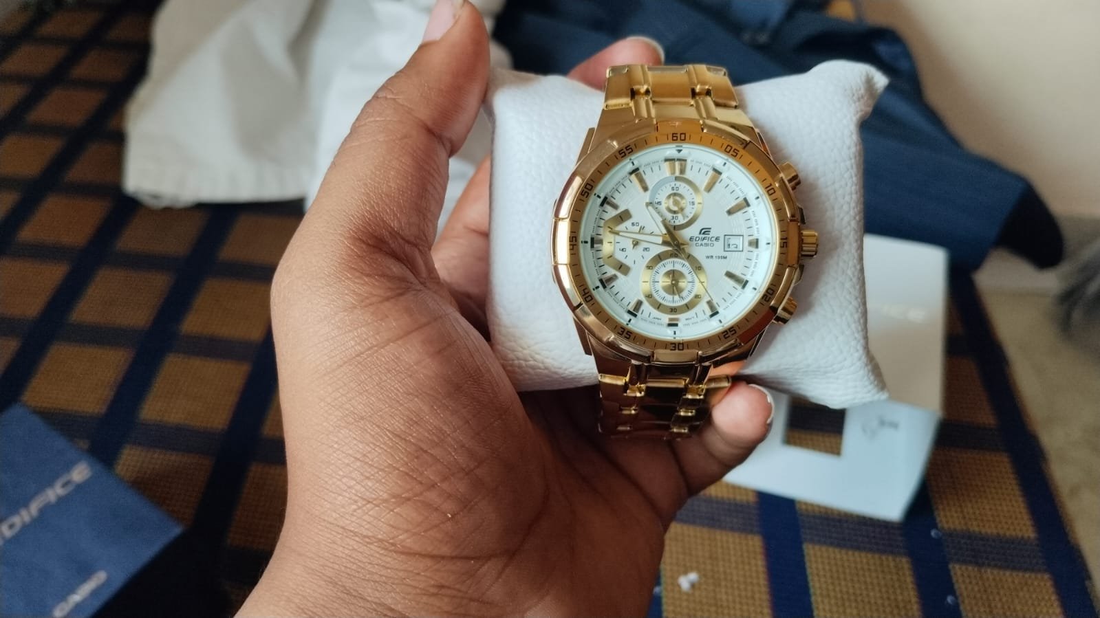 Edifice Chronograph Working Golden White Dial